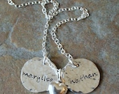 Personalized Rustic Petite Names Duo Hand Stamped Two Disc Mommy Necklace