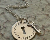 Custom Personalized Hand Stamped Family Key To My Heart Name Children Sterling Silver Necklace -  Mother's Day