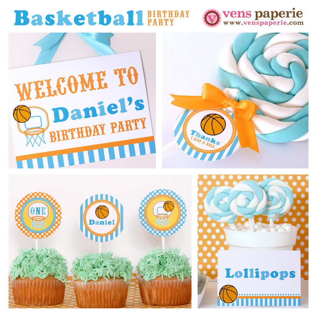 Basketball Birthday Party Package Personalized FULL Collection Set - PRINTABLE DIY - PS833CA1x Il_570xn