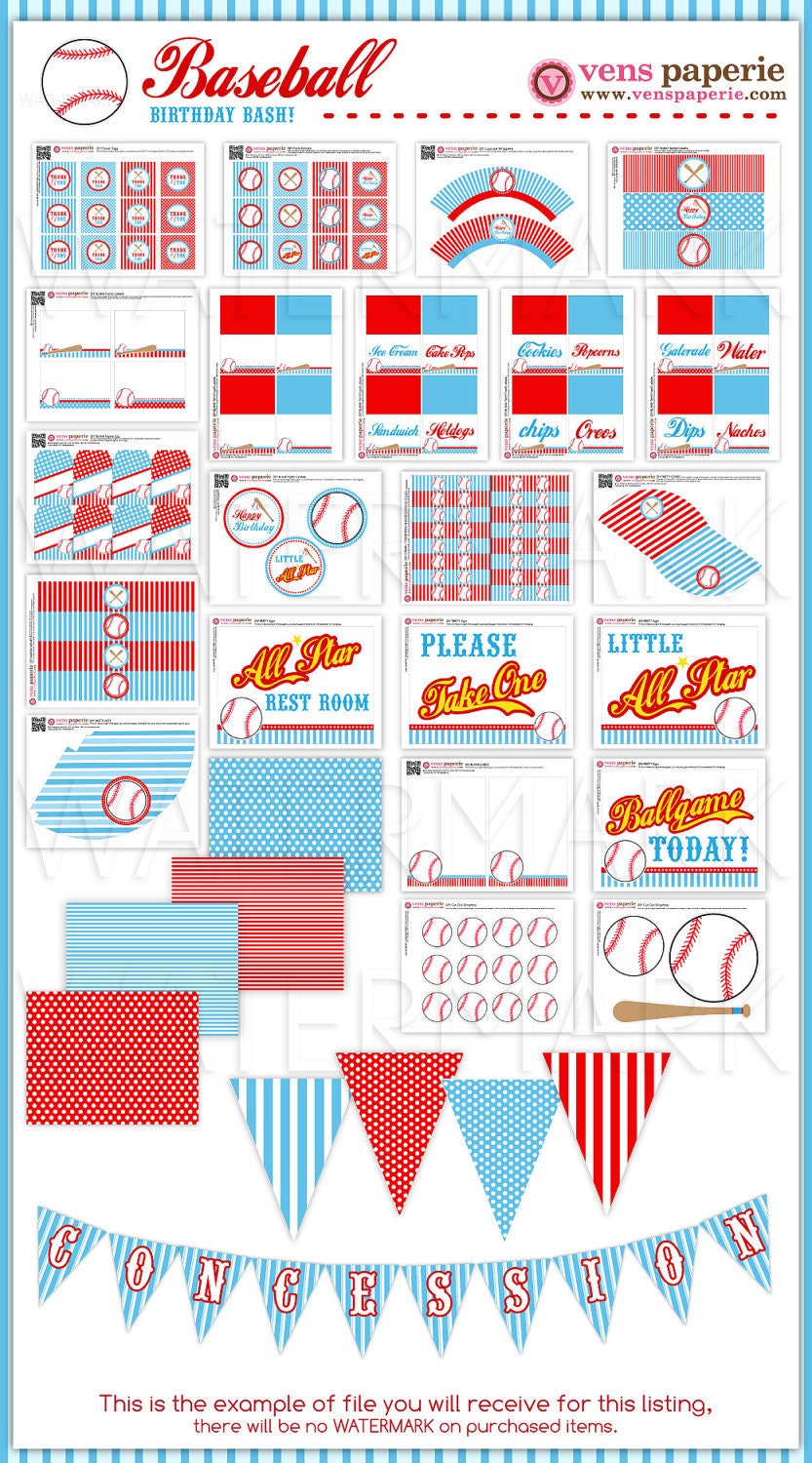 Special Price-Sport Baseball Birthday Party Package Personalized FULL Collection Set  - PRINTABLE DIY - PS804CA1x