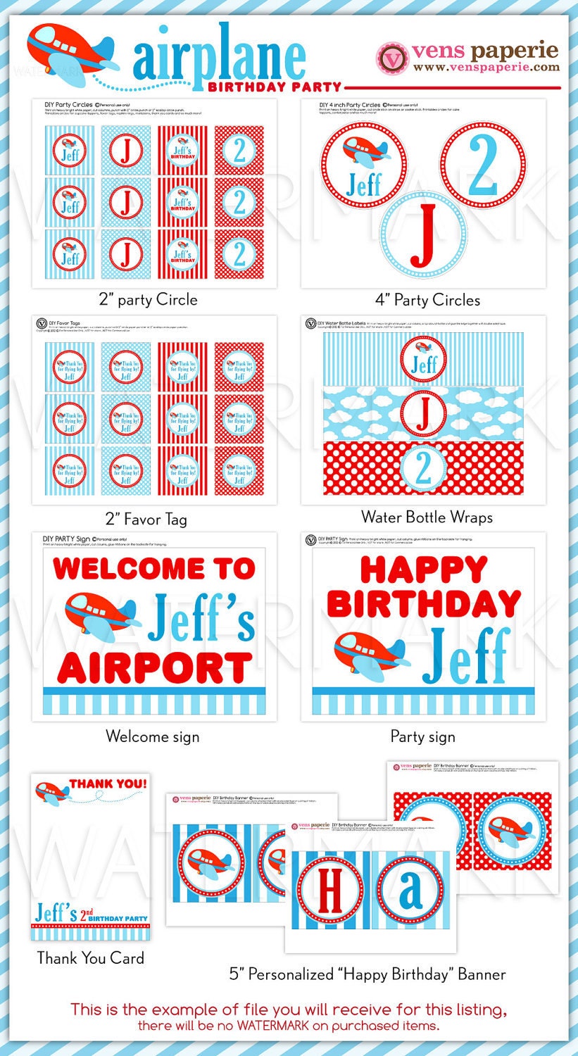 Airplane Party Package Personalized FULL Collection Set - PRINTABLE DIY - PS818CA1x