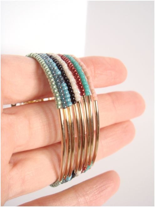 Gold bar and Luster Peachy Pink Toho beads bracelet - Friendship bracelet