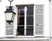 Paris photography, decor wall, parisian chic, old lantern and window with white shutters, Paris, France, fine art photography, 5x7 (13x18)