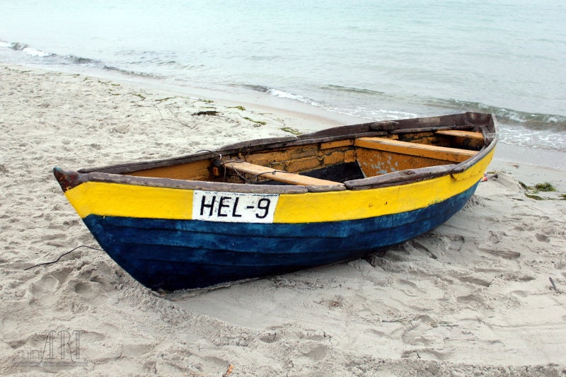 Nautical decor, colorful dinghy boat at the seaside, fine art photography, 5x7 (13x18)F R E E  SHIPPING