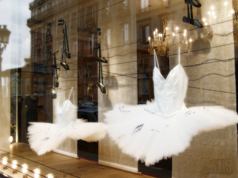 Paris decor, french photo, tutu dress, pointe, ballet shoes at shop window, parisian street, 5x7 (13x18) Bestseller OOAK F R E E SHIPPING