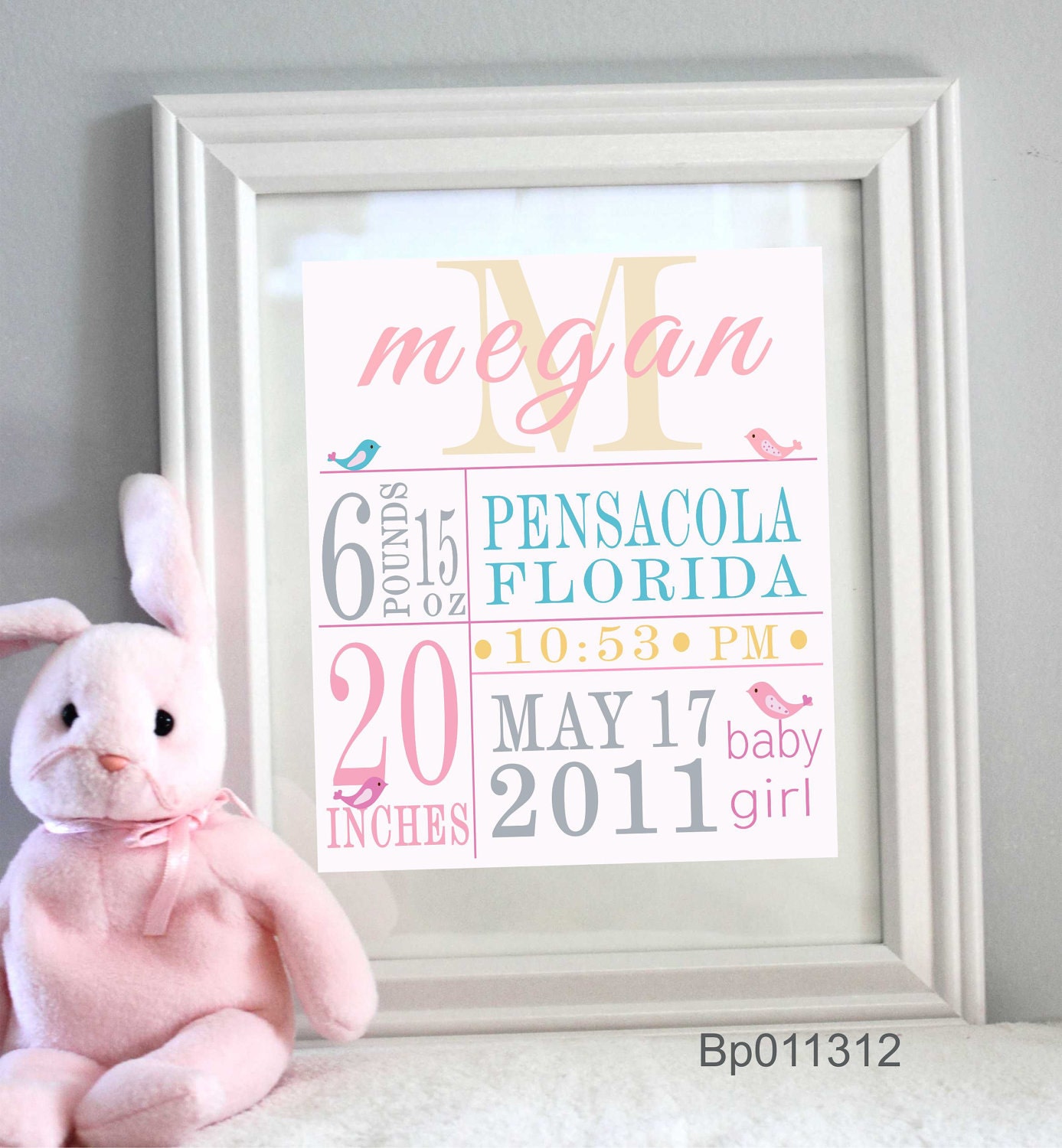 Nursery Decor Custom Baby print Sweet bird  Personalized With Your Name and Colors 16 x 20