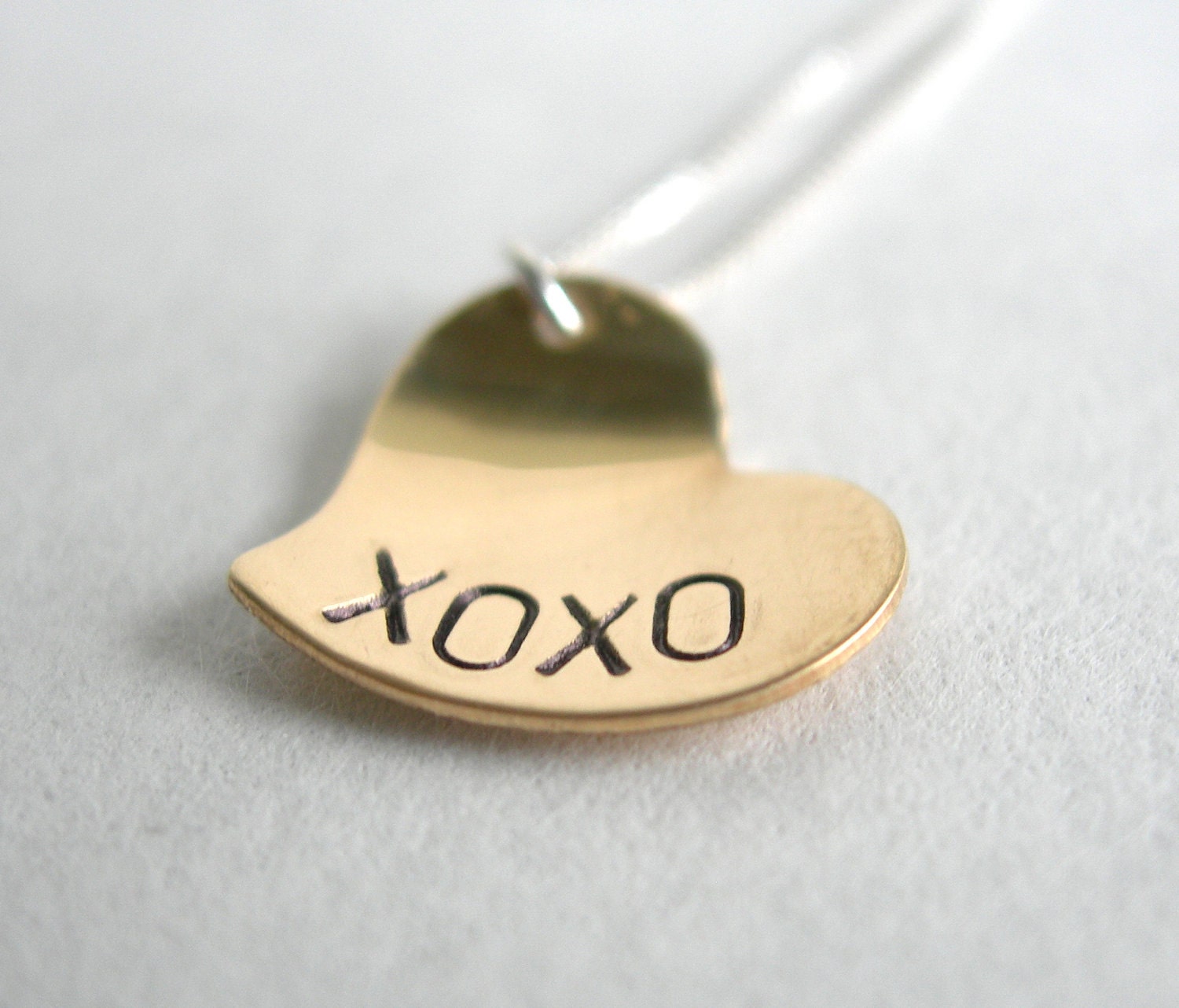 Hand Stamped Heart Necklace, Brass Heart Necklace