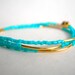 Christmas in July, Tiny Beaded Bracelet in Turquoise and Gold, Friendship Bracelet, Small Delicate Bracelet