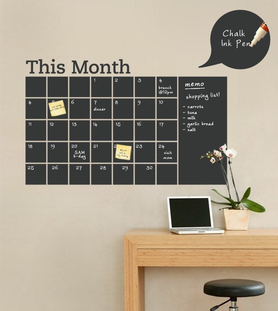 Monthly Calendar Decal - Chalkboard Decal - by Simple Shapes