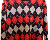 Vintage Argyle Red/White/Blue Crew Neck Sweater Made In Italy