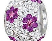 Genuine Zable Product. 925 Sterling Silver Purple Flowers Crystals Bead Charm.