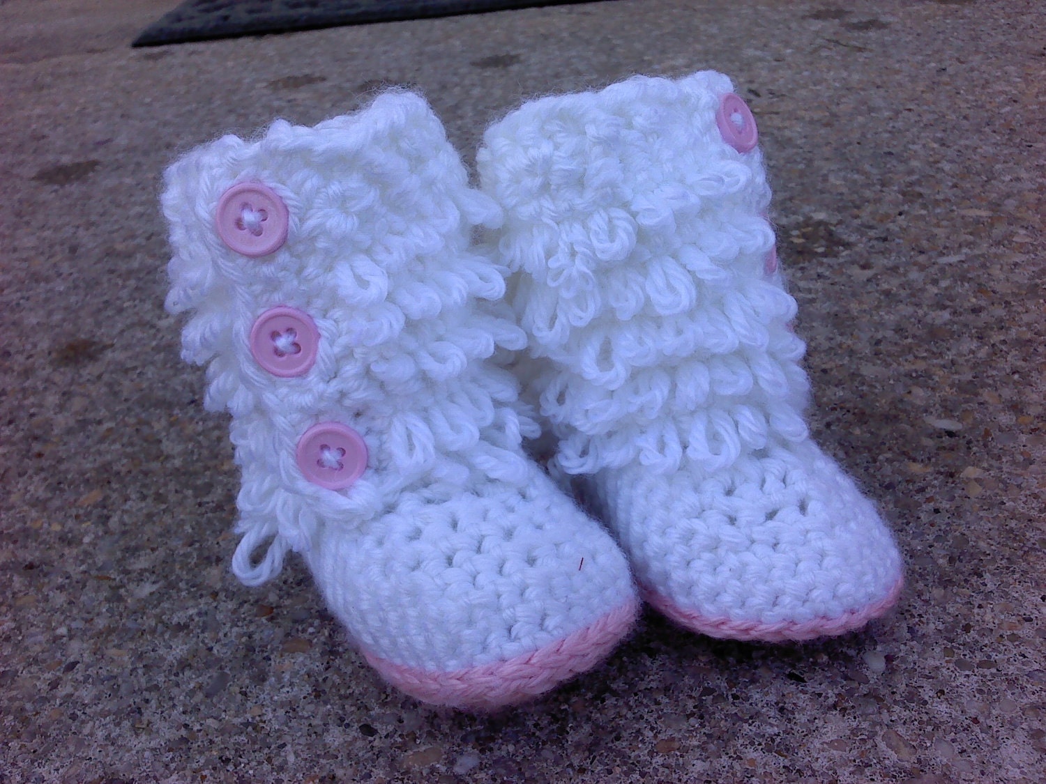 Ugg Baby Boots Inspired - Ugg Style Booties for Baby Girl - Stylish Pink and White "Furry" Crocheted Booties