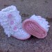 Ugg Baby Boots Inspired - Ugg Style Booties for Baby Girl - Stylish Pink and White "Furry" Crocheted Booties