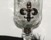 Cowgirl Cocktails REDNECK Wine Glass  - Murano Glass Fleur-de-LIS w/Black feathers New Orleans Saints mason jar tumbler
