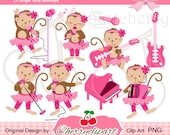Lil Singer Pink Tutu Girly Monkey Digital Clipart Set-Personal and Commercial Use-paper crafts,card making,scrapbooking,and web design