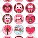 Valentine Cute Owls 1 Inch Digital Circles Design 4x6-15 Images- 4"x6" Sheet