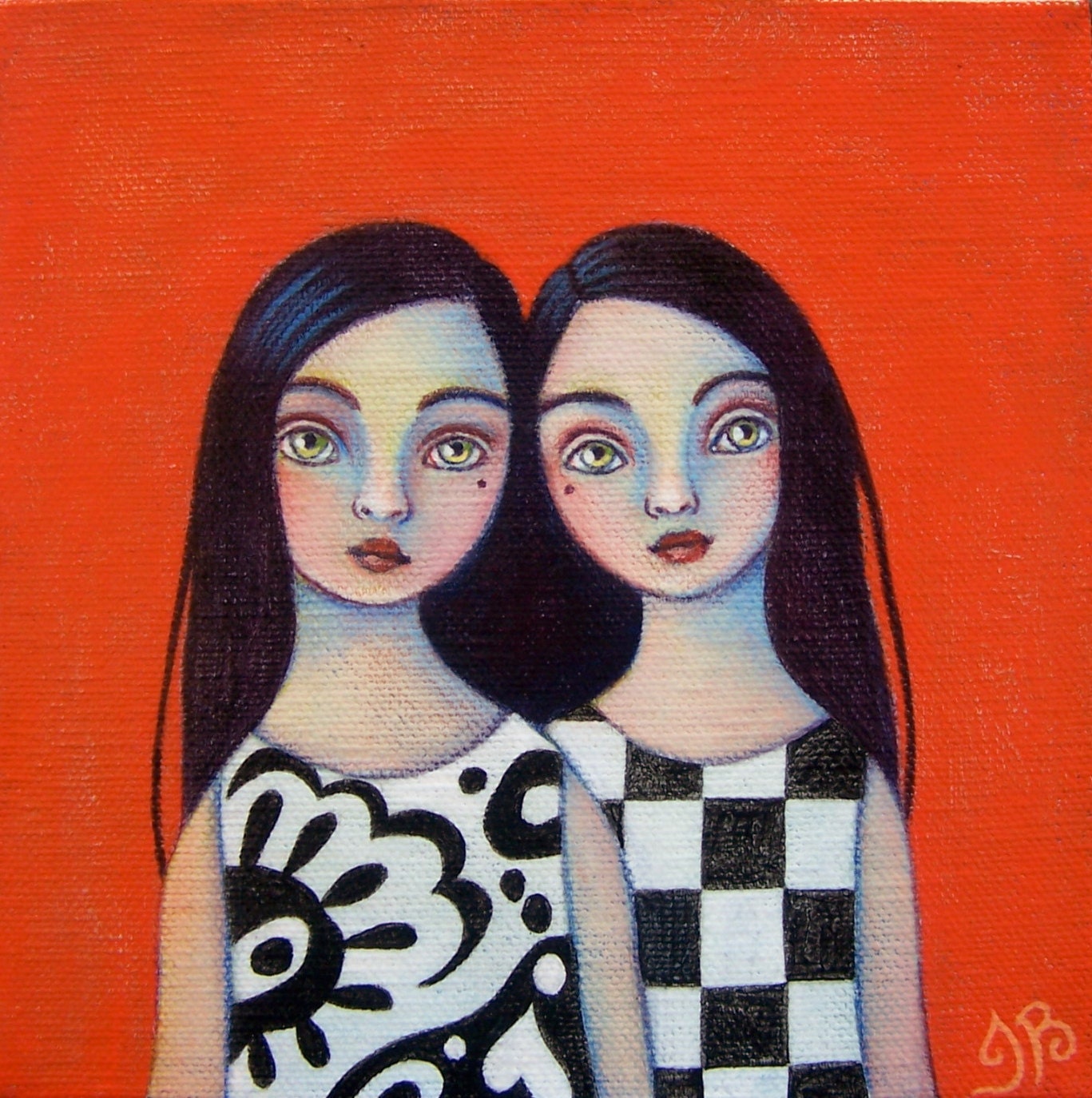 Prints on wood of "The Twins" by Isabelle Bryer 5" x 5"