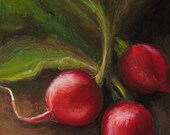 Giclee, Archival, Matted Print of an Original Oil Pastel Painting of Radishes