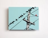 Assimilate... An 8" x 10" illustration of black birds and a red bird perched upon power lines infused onto high-gloss alluminum