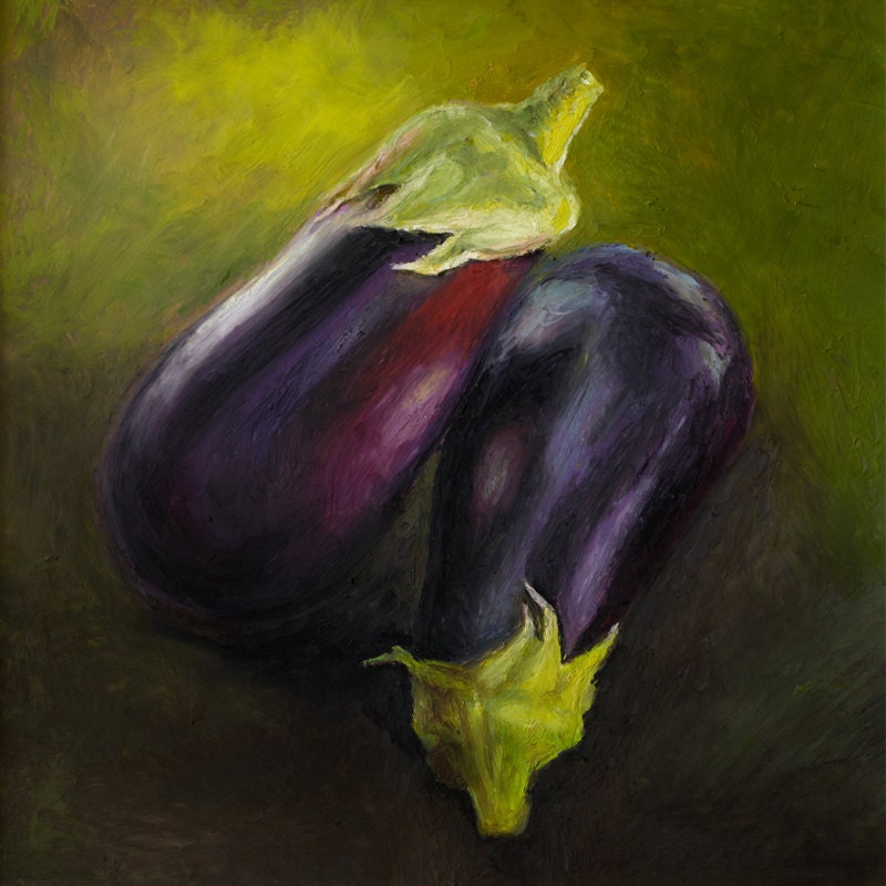 Giclee, Archival, Matted Print of an Original Oil Pastel Painting of Eggplants