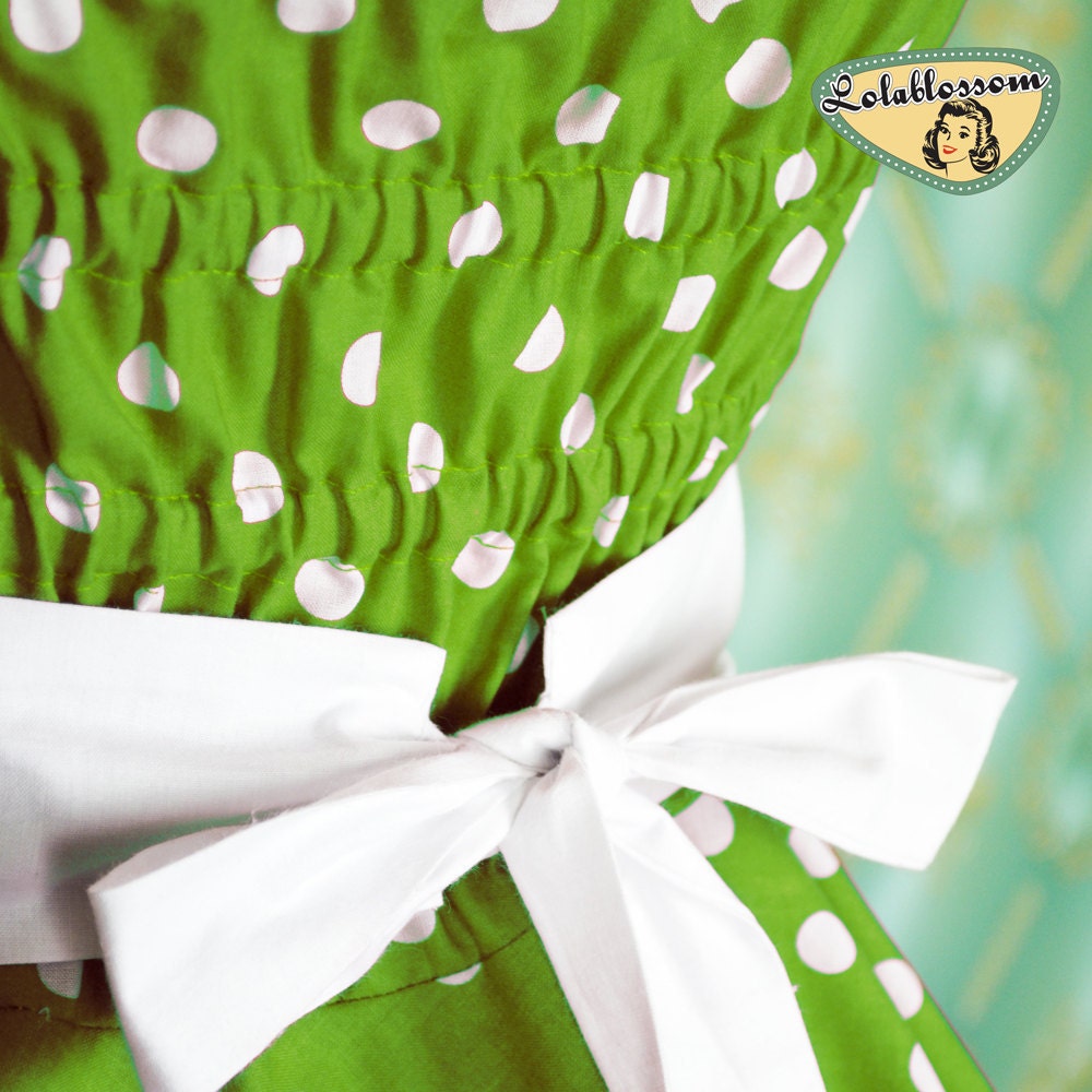 50's vintage dress full skirt green white polka dots dress rare Tailor Made after your measurements