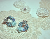 Super Cute Silver Filled Wreath Cubic Crystal Stud Earring Crown Top NEW Bead/Baby Blue Rose