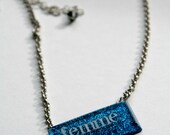 FEMME on TEAL Queer Glitter Resin Necklace