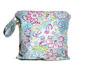 Aqua blue pink wet bag bathing suit swim beach pool summer waterproof cloth diaper bikini zipper medium