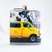 Colorful Art Flask : Yellow Van with 9/11 Mural, 6 oz Stainless Steel Hip Flask, Velour Bag Included