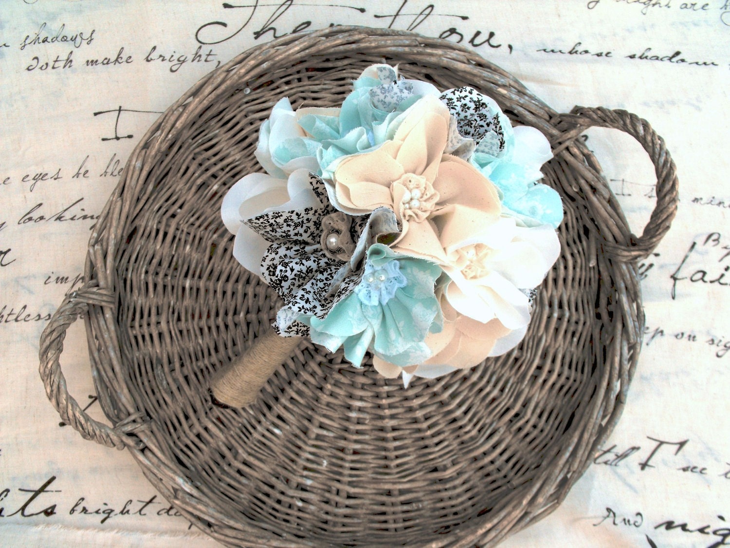 Something blue bridal bouquet, Shabby chic weddings, Fabric flowers, Cotton magnolias