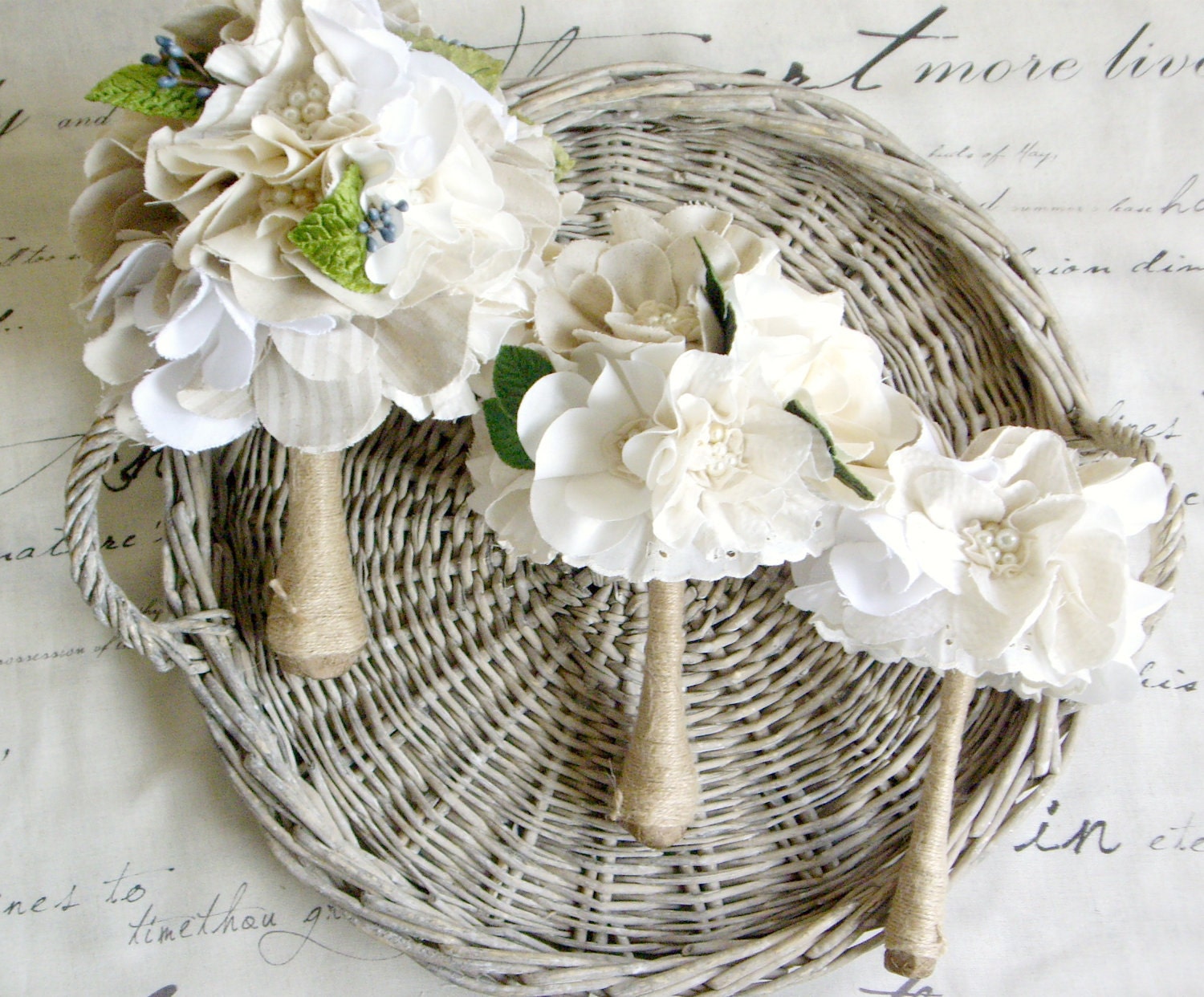 Woodland weddings, Fabric flower bouquets, Wedding fabric bouquet set, Bride and Bridesmaid Cotton Magnolia Bouquet set