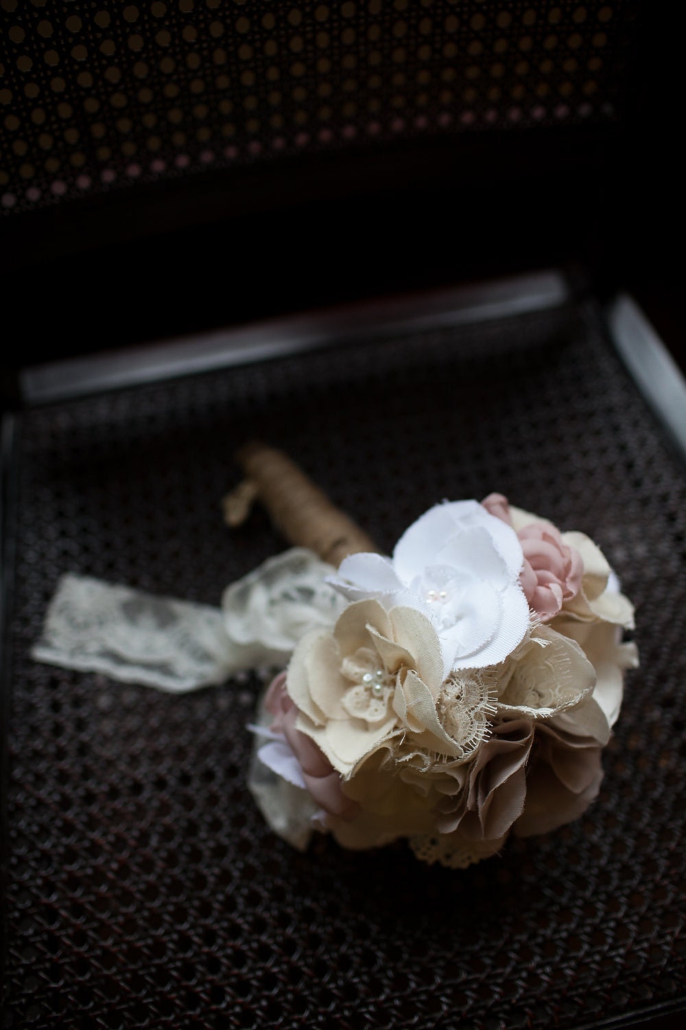 Fabric bridal bouquet, Rustic chic weddings, Fabric flower bouquet, Cotton magnolias, Lace flowers bouquet, Medium sized bouquet