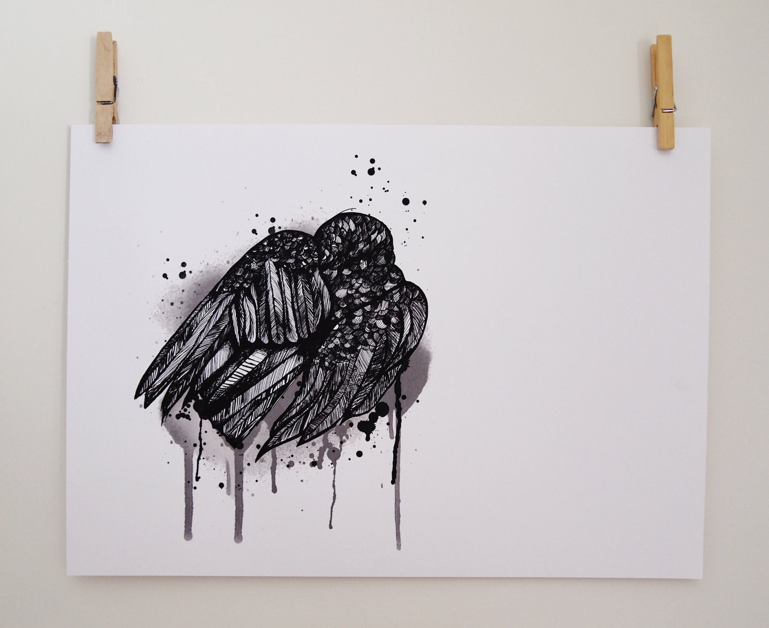 A3 Crow Illustration - Sleeping Raven, 16.5" x 11.7" ArtPrint