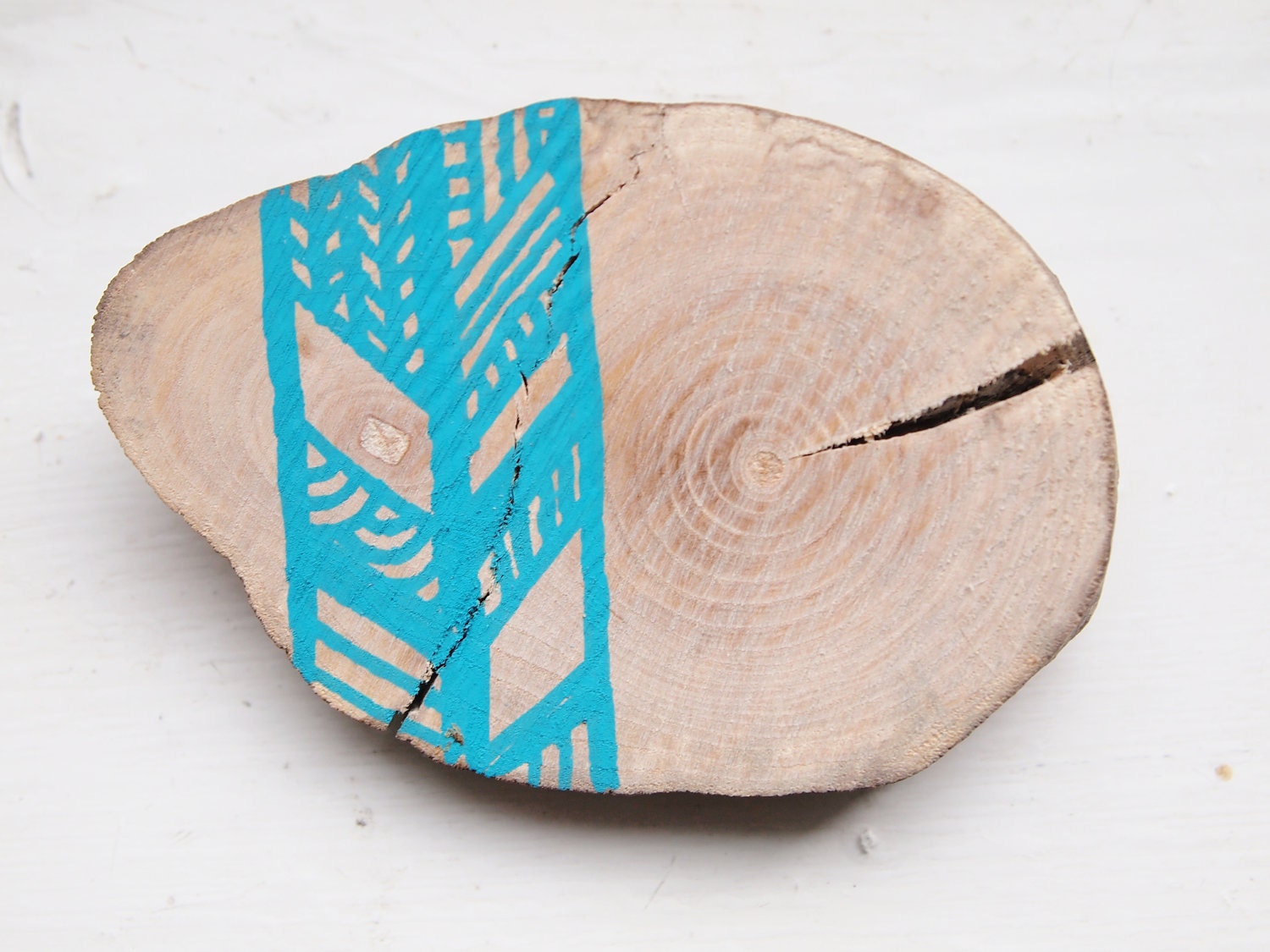 Chevron Wooden Brooch, Turquoise Patterns