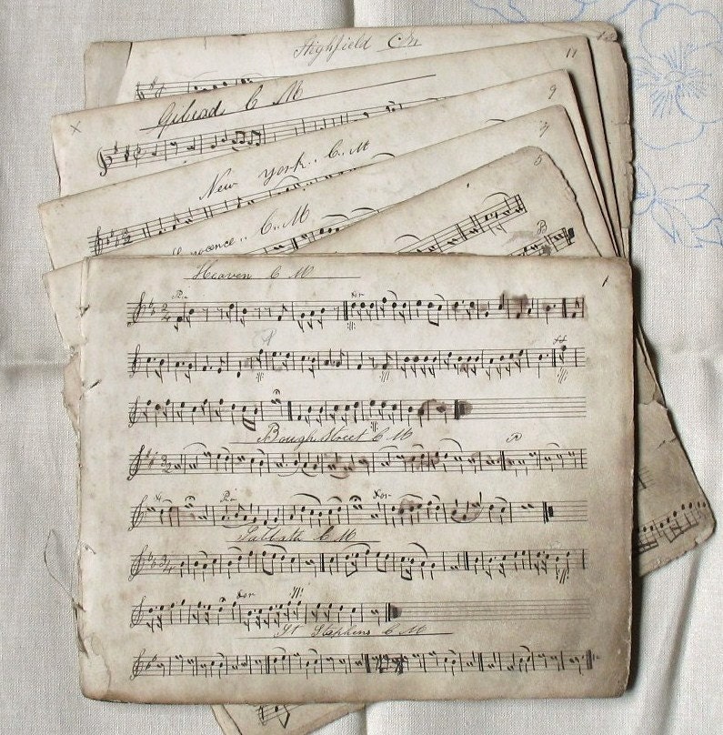 Six Antique Handwritten Music Sheets From 1861 - For Collage Scrapbooking Altered Art - ComeDayCurios