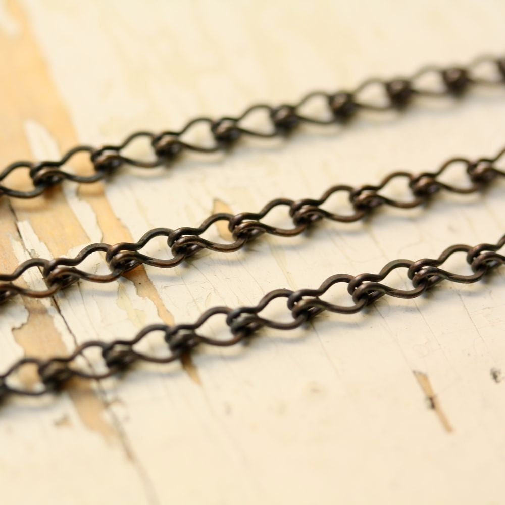 15ft Antiqued Solid Brass 4mm, Ladder Oxidized Cable Chain, Fancy Hammered Flat Links Medium, Aged Brass, Strong