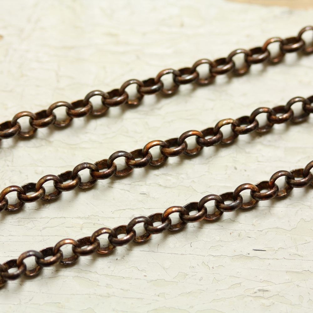 6ft Brass Rollo Chain 3.5mm, Antiqued Brass Belcher Chain, SOLDERED Round Links Oxidized Solid Brass Rolo