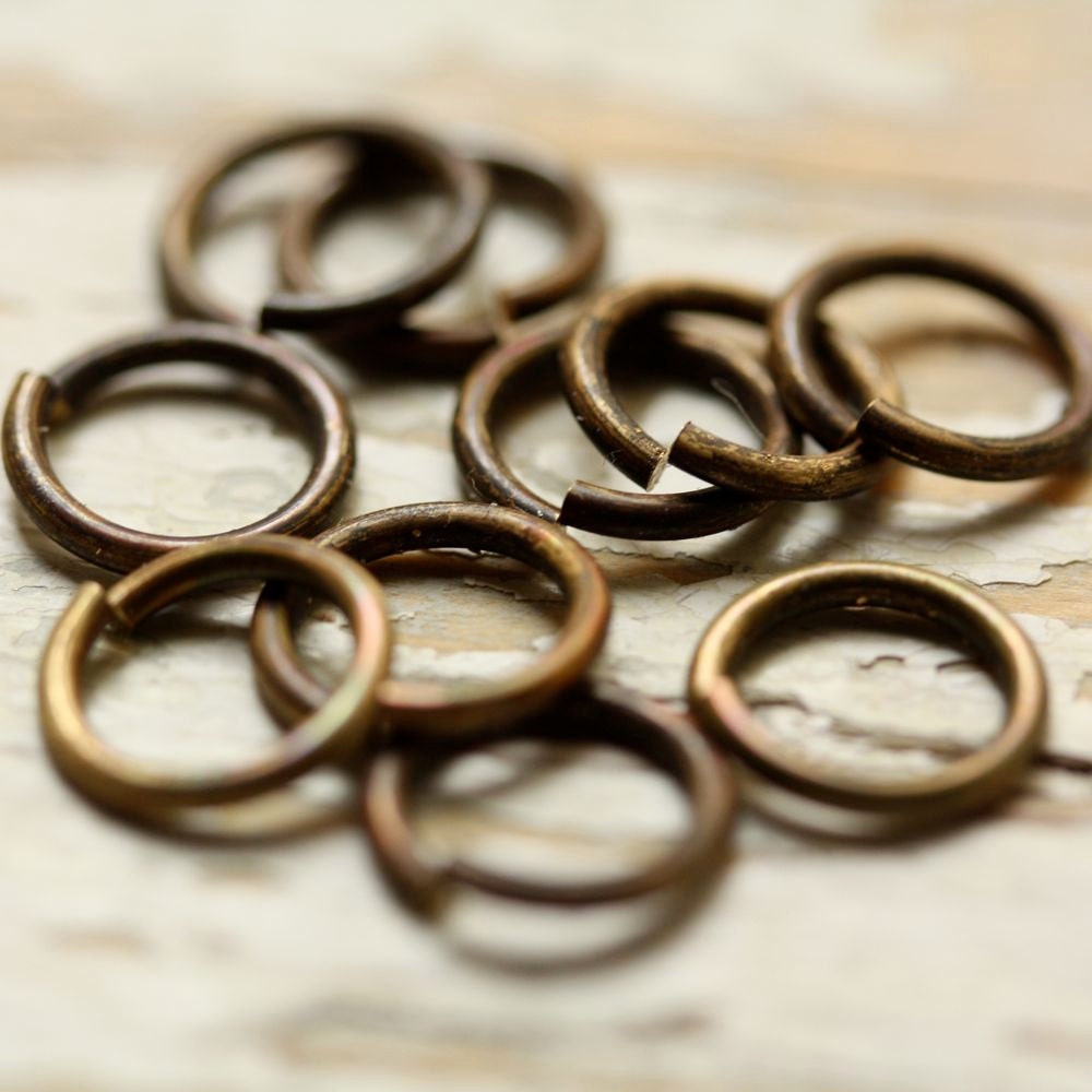 10 Large Solid Brass Jump Rings 16g, 7mm ID, 9mm OD, Hand Antiqued Saw Cut Oxidized Brass Wire, Findings