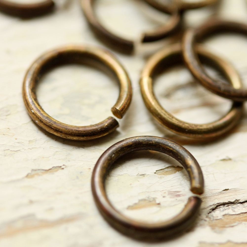 10 Large Solid Brass Jump Rings 16g, 7mm ID, 9mm OD, Hand Antiqued Saw Cut Oxidized Brass Wire, Findings