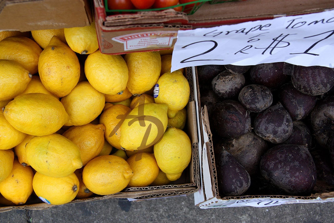 Lemon Yellow Purple Root Fresh Fruit Market Display 8x10 Fine Art Photograph Under 25 Gift