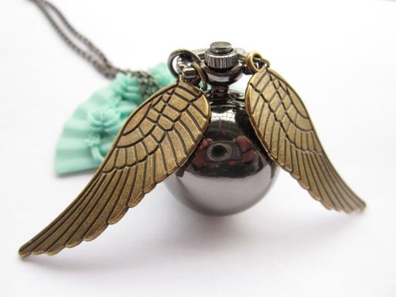 pocket watch---Golden Snitch&BLACK-GUN ball Harry Potter series pocket watch with antique bronze wings,alloy chain necklace
