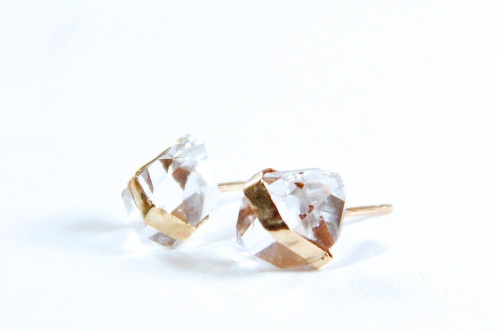 Herkimer Diamond Stud Earrings 14K GF