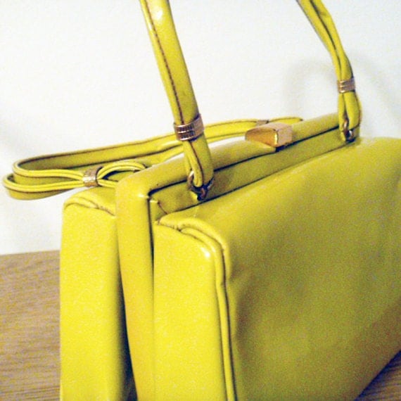 Vintage Patent Leather Box Purse Chartreuse ON SALE
