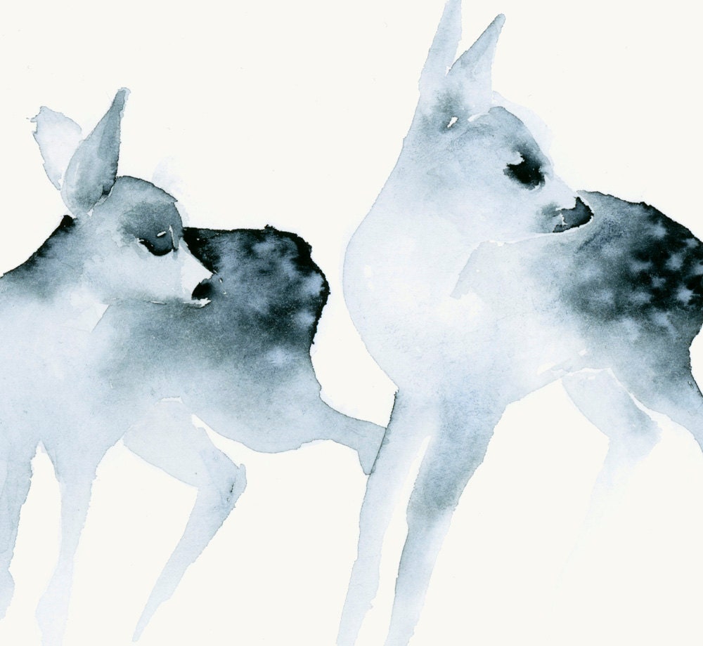 Watercolor Artwork Ghost Fawns - Fine Art Print from Original Watercolor Painting