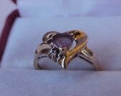 Antique Art Deco 10k  YG  Ring:Diamonds & Amethyst   ,1950's