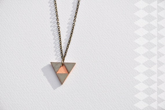 small peach & brass wood triangle necklace