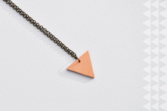 small peach & brass wood triangle necklace