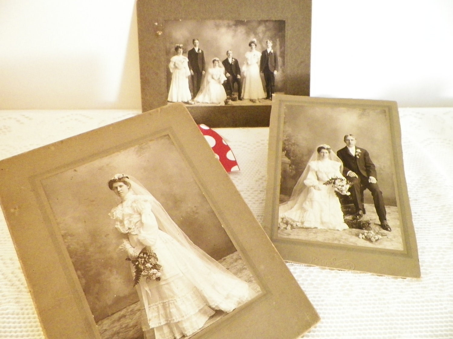3 Antique Wedding Photos Bride, Bride And Groom, Wedding Party