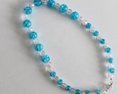 Girls Necklace, Pink and Blue Beaded Necklace, Glass Beads, Silver Plated Findings
