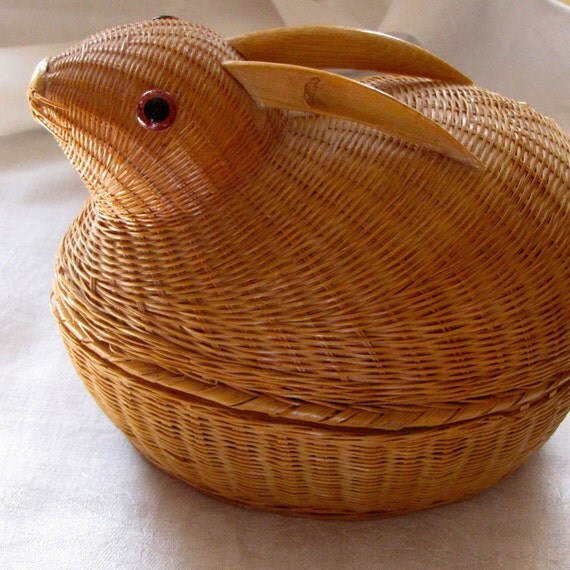 Vintage Basket Wicker Rabbit Bunny Easter Box